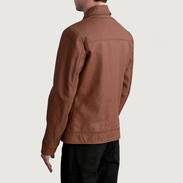 Mens Inferno Matte Brown Leather Jacket Tilted Back-8-1724078299292